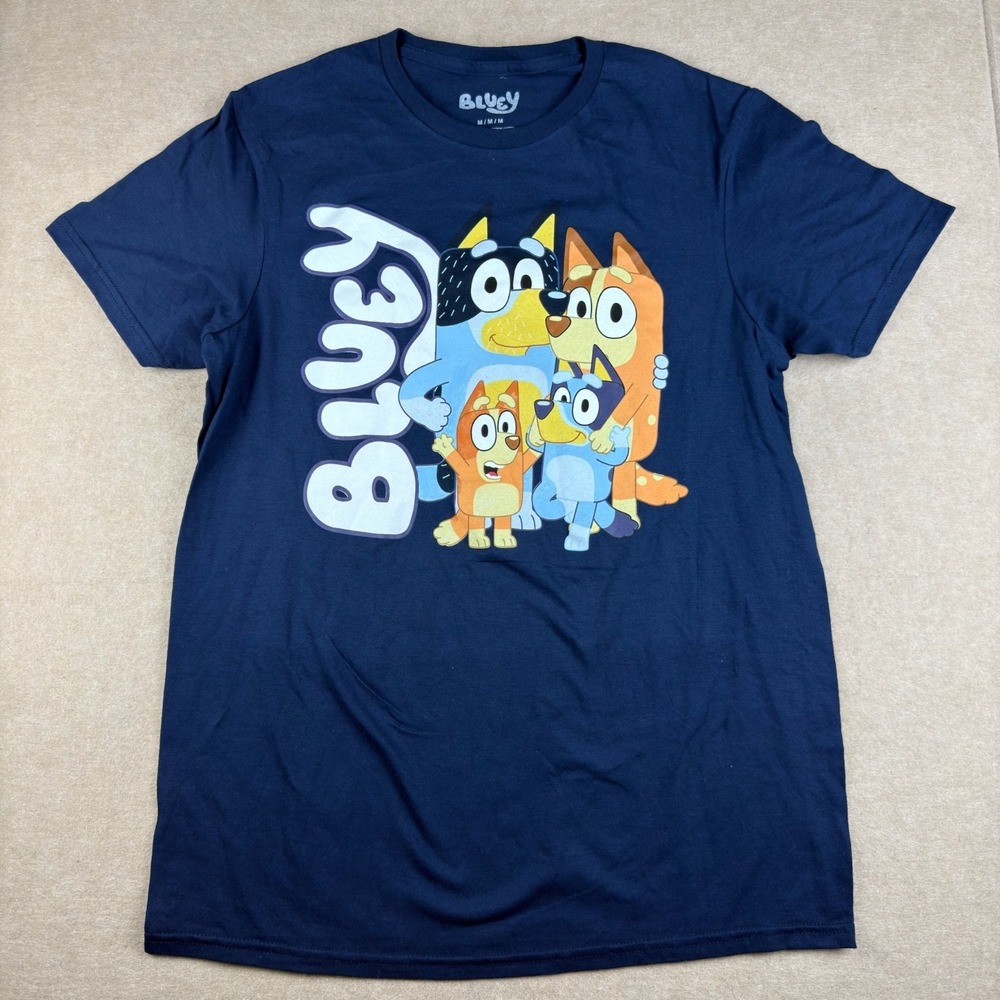 Bluey Family‎ Graphic Tee Unisex Medium Navy Blue Cartoon Short Sleeve Shirt
